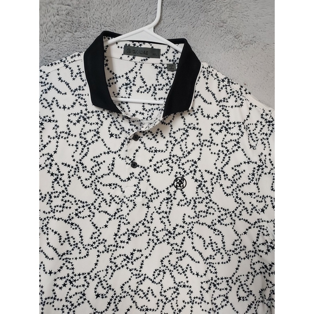 G FORE Polo Shirt Men XXL 2XL Golf Star Print Short Sleeve White Black Geometric - Picture 4 of 8